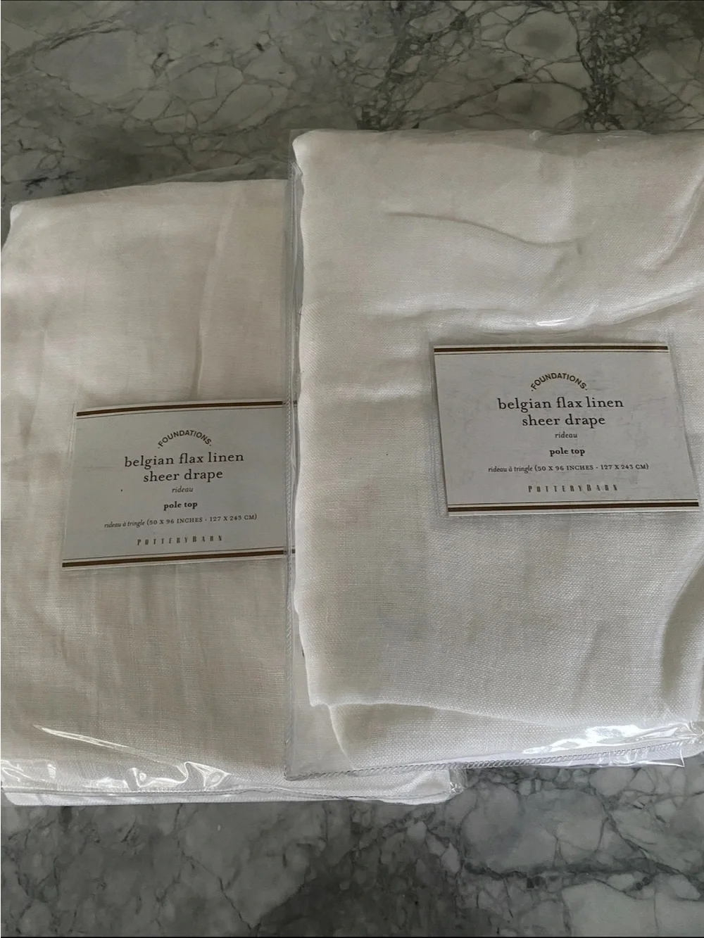 Two Pottery Barn Belgian Flax Linen Sheer Drape - White (50”x 96”)